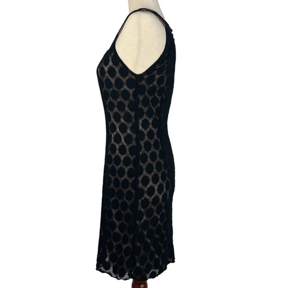Agb SLEEVELESS POLKA DOT LACE OVERLAY ROUND NECK SHIFT DRESS BLACK/BEIGE 16 EUC - Picture 4 of 15